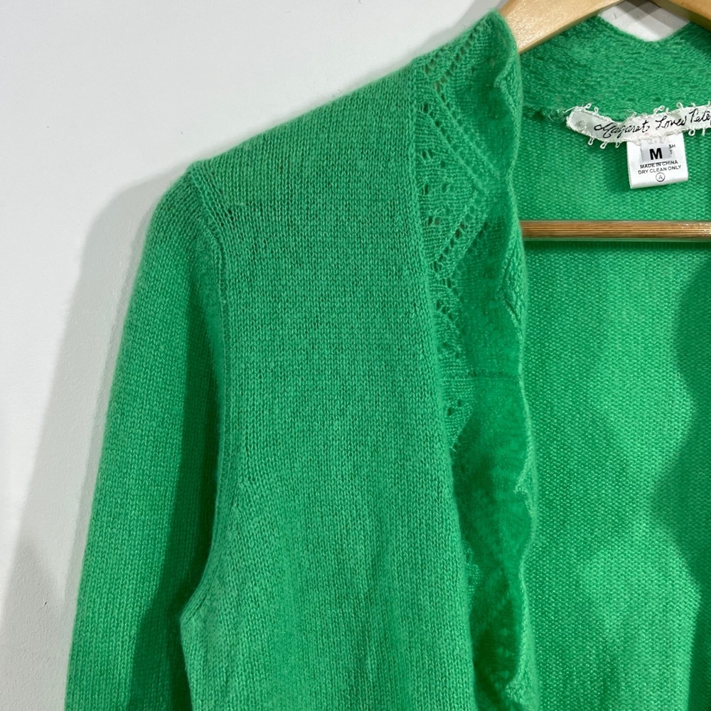 Margaret Loves Peter 100% Scottish Cashmere Green Ruffle Pointelle Cardigan M - Picture 5 of 9